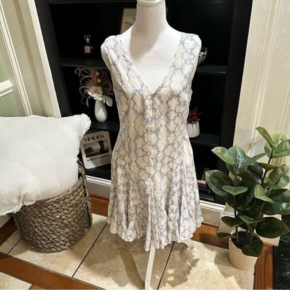 Rebecca Taylor Tie-dye Print Poplin V-Neck Dress Frost Size 6 - Picture 2 of 14